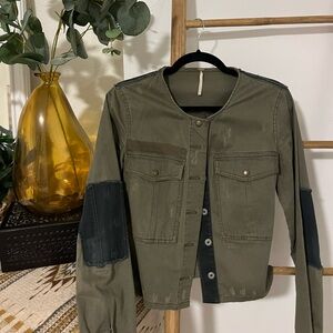 Free People Lou Denim Cropped Military Jacket